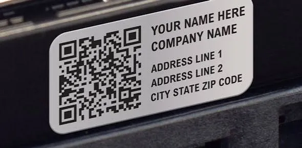 Marking example — Metal asset tag with QR code mounted on equipment