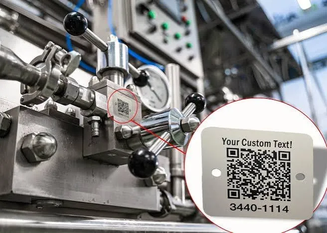 QR code asset tag installed on industrial equipment