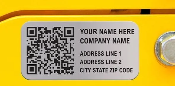 Marking example — Metal asset tag with QR code mounted on equipment