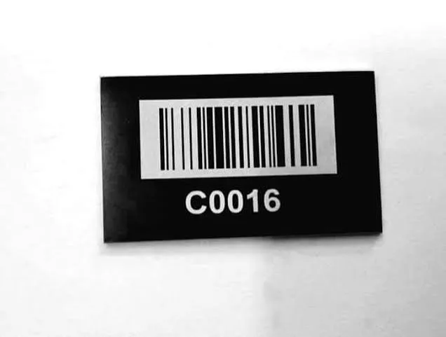 Black serialized barcode tag