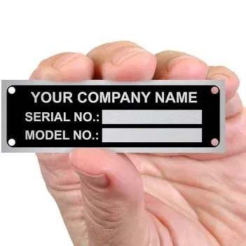 Black anodized aluminum serial / model nameplate