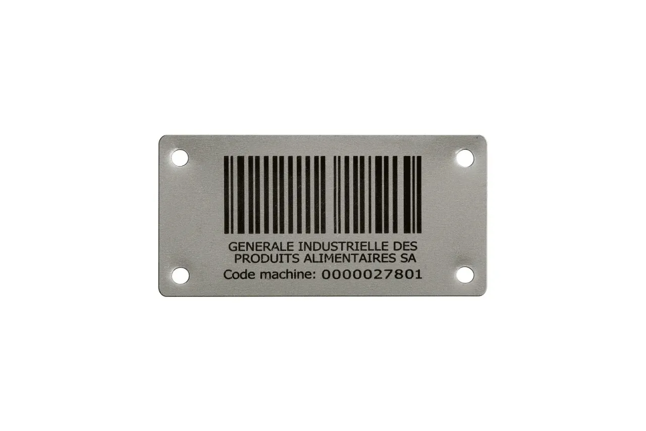 Stainless steel barcode plate with mounting holes
